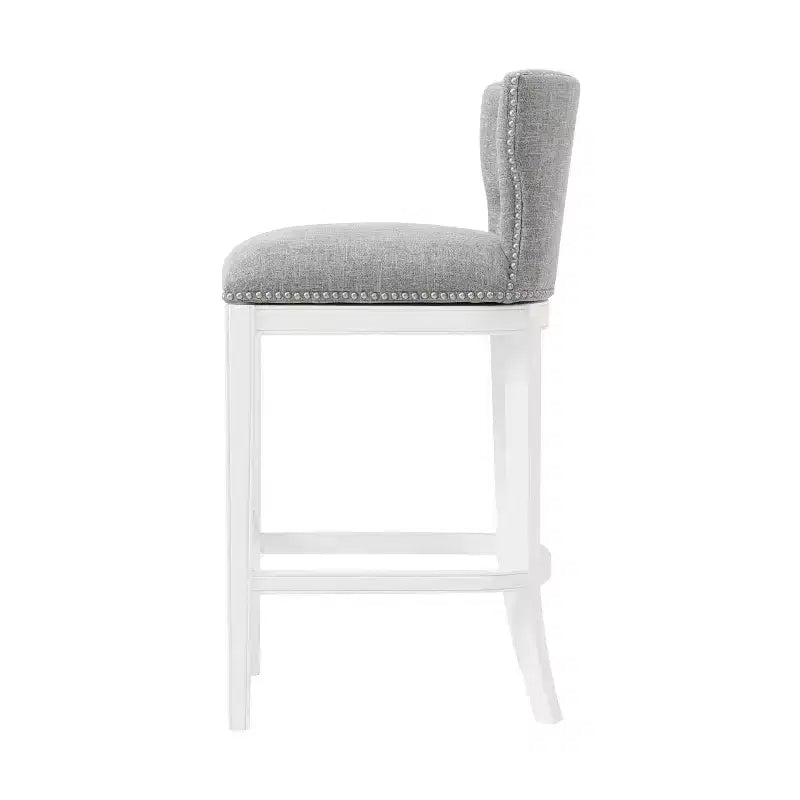 Sgabello Miranda girevole altezza bancone Bianco: schienale imbottito, borchie decorative - Alaterre Furniture