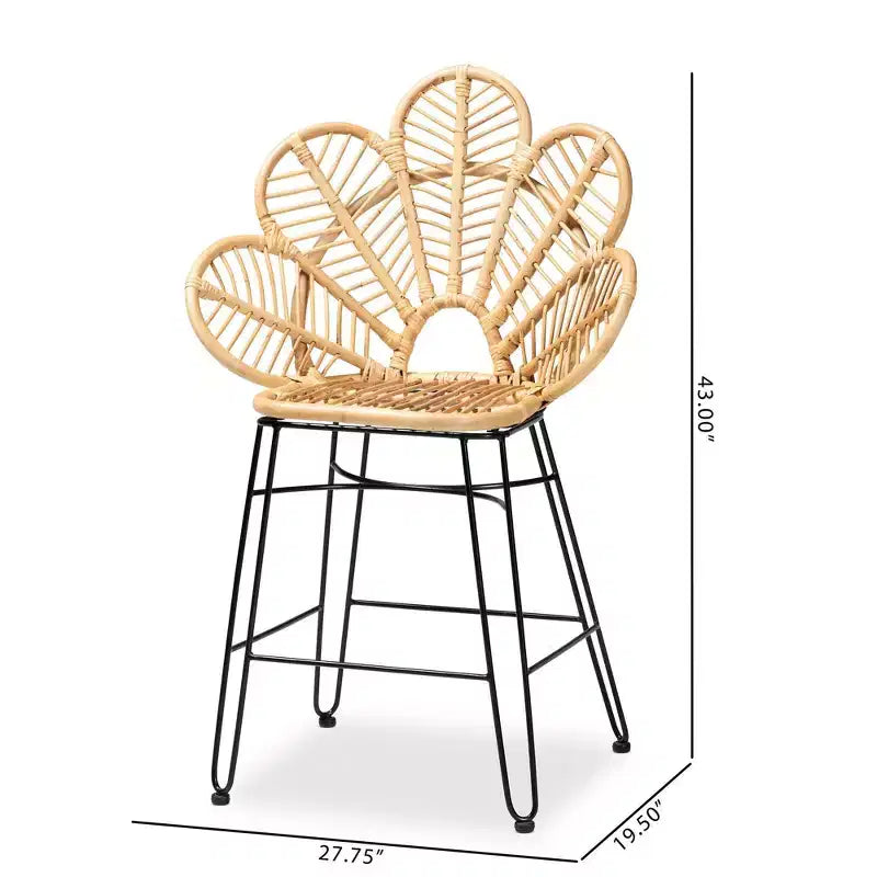 Sgabello da bar Garan Rattan e Metallo Altezza bancone Naturale/Nero - bali &amp; pari: Stile Bohémien, Altezza seduta 62,2 cm