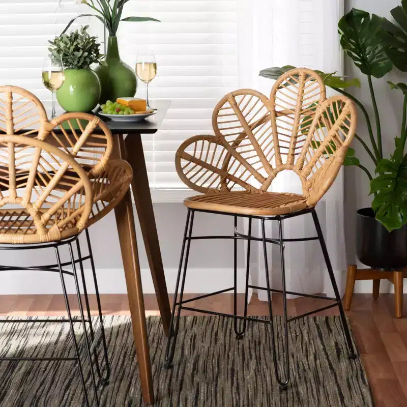 Sgabello da bar Garan Rattan e Metallo Altezza bancone Naturale/Nero - bali &amp; pari: Stile Bohémien, Altezza seduta 62,2 cm