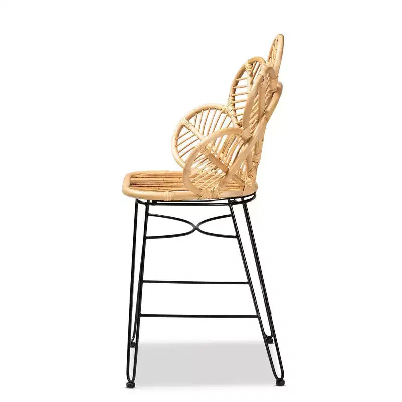 Sgabello da bar Garan Rattan e Metallo Altezza bancone Naturale/Nero - bali &amp; pari: Stile Bohémien, Altezza seduta 62,2 cm