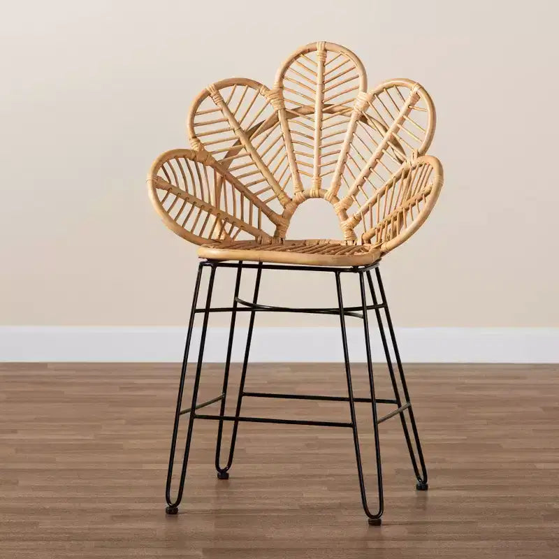 Sgabello da bar Garan Rattan e Metallo Altezza bancone Naturale/Nero - bali &amp; pari: Stile Bohémien, Altezza seduta 62,2 cm
