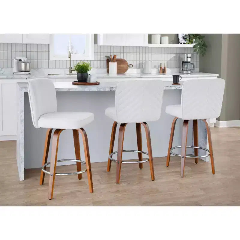 LumiSource Set di 2 Sgabelli da Bar Henry Altezza Bancone Legno di Noce/Tessuto Bianco