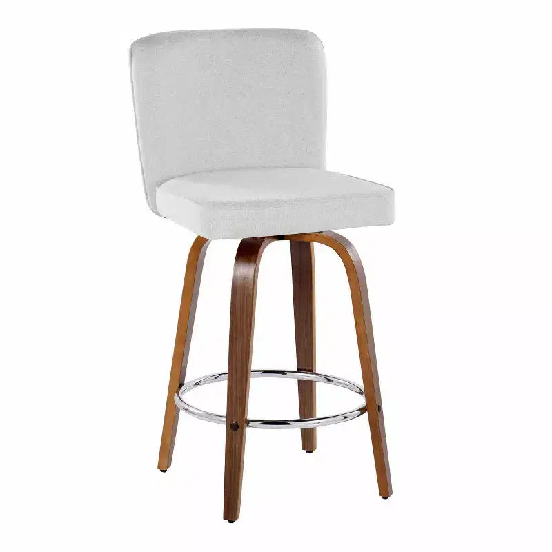 LumiSource Set di 2 Sgabelli da Bar Henry Altezza Bancone Legno di Noce/Tessuto Bianco