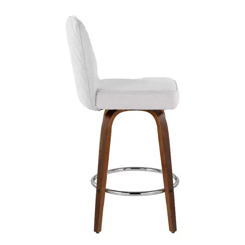 LumiSource Set di 2 Sgabelli da Bar Henry Altezza Bancone Legno di Noce/Tessuto Bianco