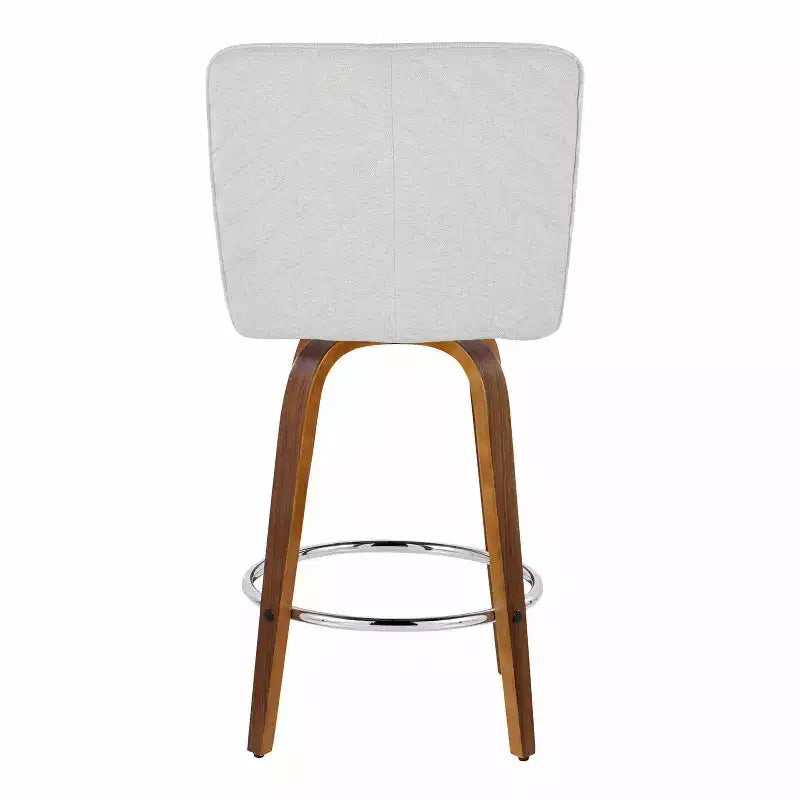 LumiSource Set di 2 Sgabelli da Bar Henry Altezza Bancone Legno di Noce/Tessuto Bianco