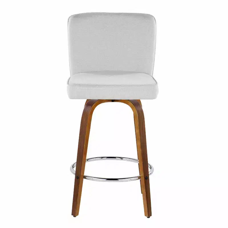 LumiSource Set di 2 Sgabelli da Bar Henry Altezza Bancone Legno di Noce/Tessuto Bianco