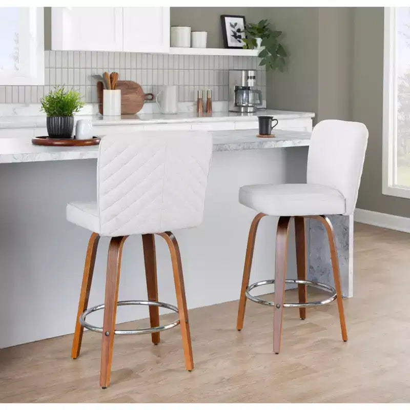 LumiSource Set di 2 Sgabelli da Bar Henry Altezza Bancone Legno di Noce/Tessuto Bianco