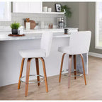 LumiSource Set di 2 Sgabelli da Bar Henry Altezza Bancone Legno di Noce/Tessuto Bianco
