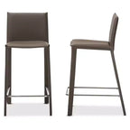 Set of 2 Crawford Modern and Contemporary Leather Upholstered Counter Height Barstools Taupe - Baxton Studio: Bonded Leather, Steel Frame, Padded Back