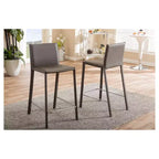 Set di 2 sgabelli da bar Crawford Modern and Contemporary ad altezza bancone rivestiti in pelle tortora - Baxton Studio: similpelle, struttura in acciaio, schienale imbottito