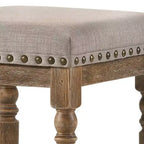 Sgabello da bar Farsiris altezza bancone da 16" in tessuto beige/finitura rovere invecchiato - Acme Furniture: Rivestimento in lino, bordo con borchie, struttura in legno