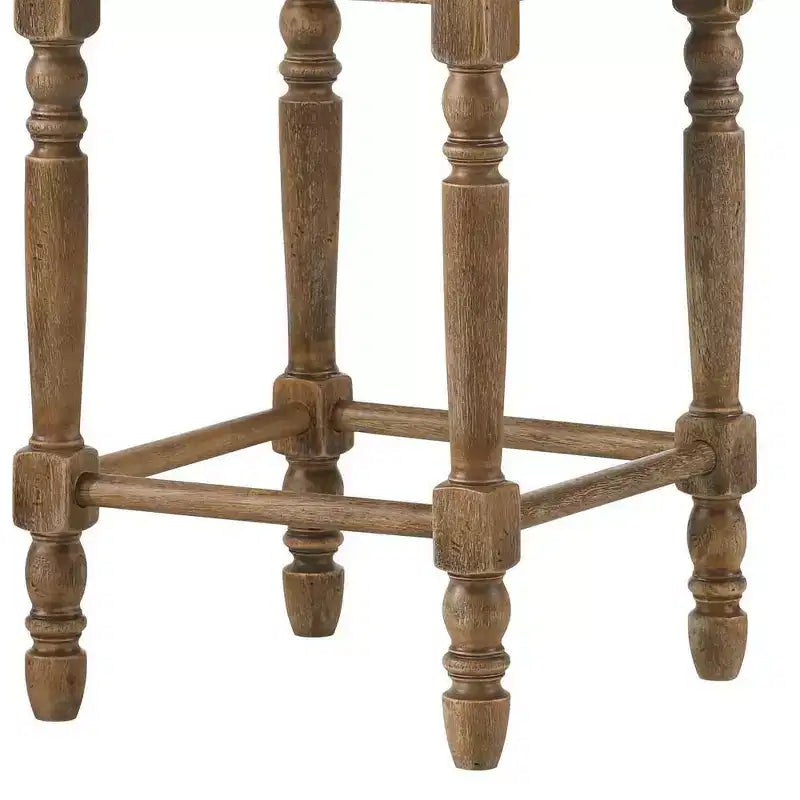 Sgabello da bar Farsiris altezza bancone da 16" in tessuto beige/finitura rovere invecchiato - Acme Furniture: Rivestimento in lino, bordo con borchie, struttura in legno