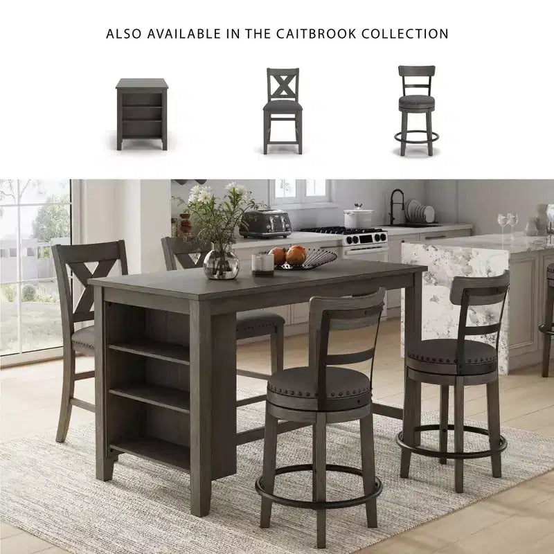 Sgabello da bar altezza bancone Caitbrook grigio - Signature Design by Ashley: Rivestimento in poliestere, borchie decorative, sedile girevole