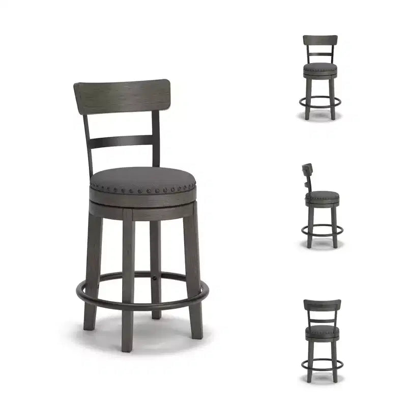 Sgabello da bar altezza bancone Caitbrook grigio - Signature Design by Ashley: Rivestimento in poliestere, borchie decorative, sedile girevole