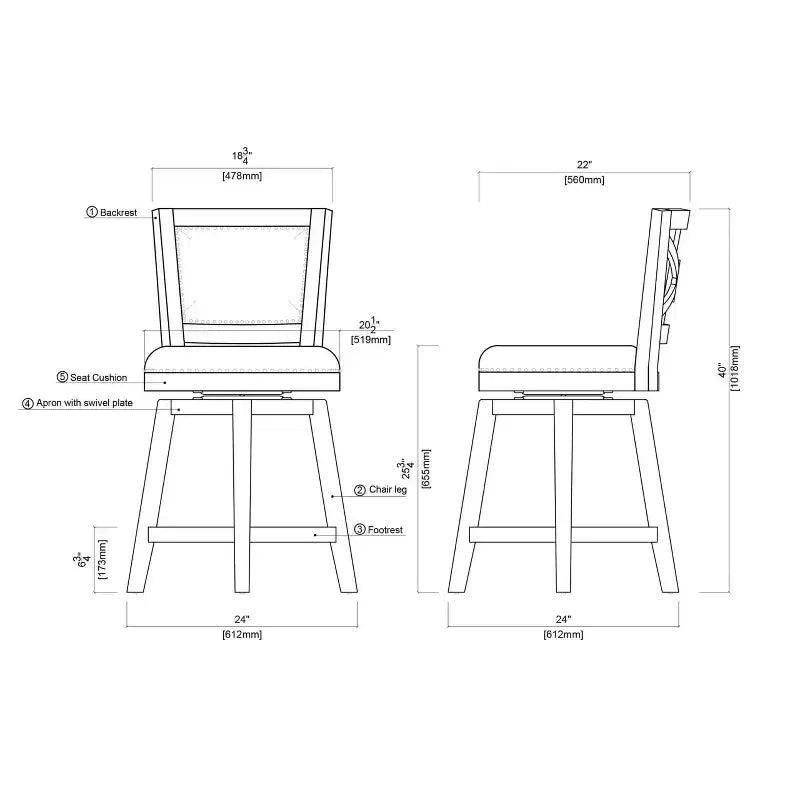 Sgabello da bar Boraam Broadmoor girevole altezza bancone, finitura ciliegio