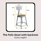 Sgabello in acciaio Hampden Furnishings da 18" con schienale, collezione Felix, grigio