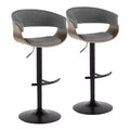 Set of 2 Vintage Modern Adjustable Barstools Black/Walnut/Light Gray - LumiSource: Swivel, Upholstered, Metal Base