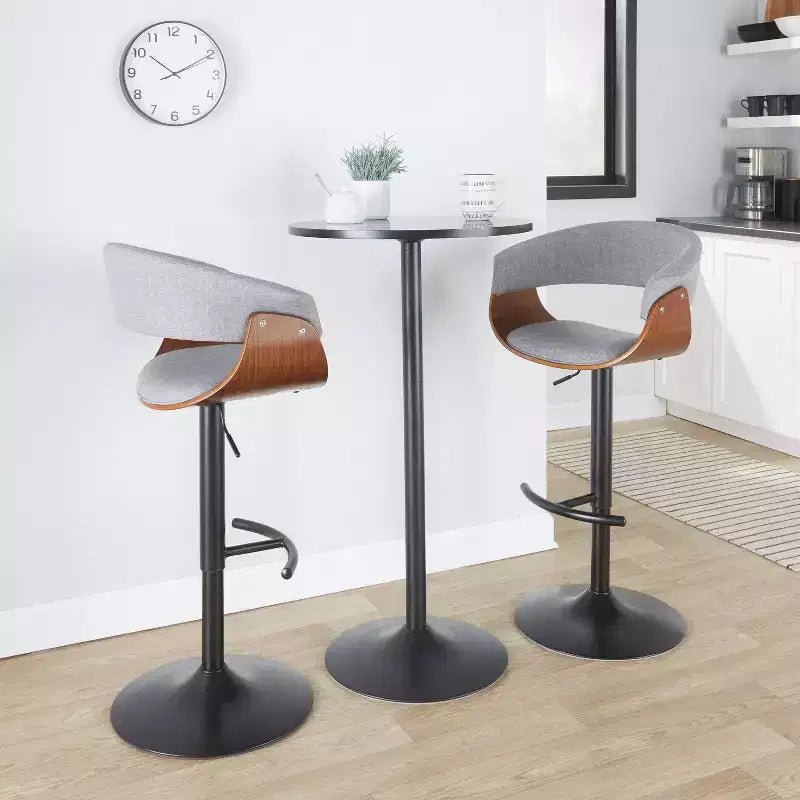 Set di 2 Sgabelli da Bar Regolabili Vintage Moderni Nero/Noce/Grigio Chiaro - LumiSource: Girevoli, Imbottiti, Base in Metallo
