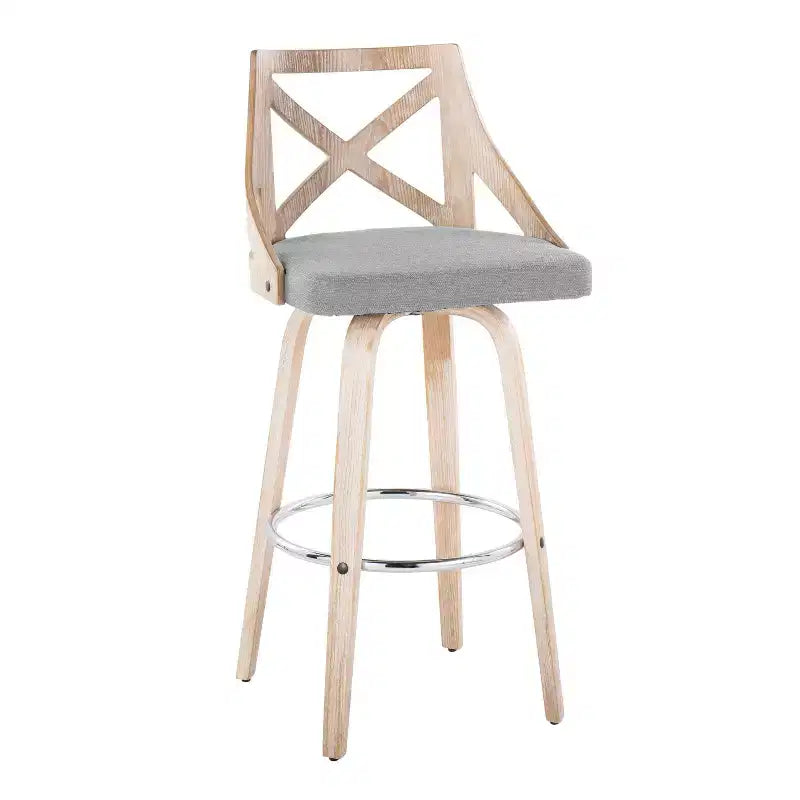 LumiSource Set di 2 Sgabelli da Bar Charlotte Bianco Lavato/Grigio Chiaro: Sgabelli Girevoli Imbottiti ad Altezza Bancone