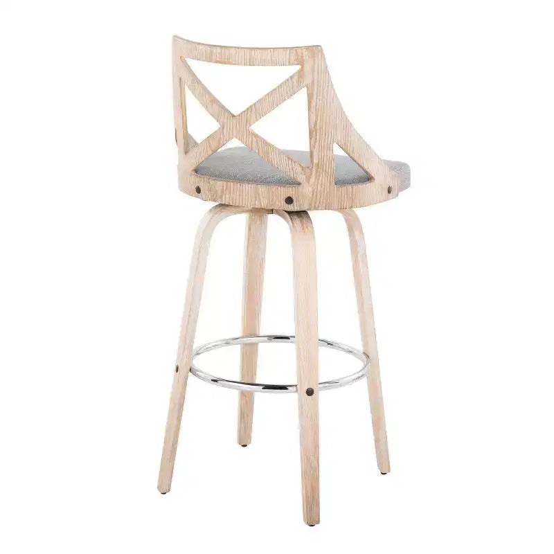 LumiSource Set di 2 Sgabelli da Bar Charlotte Bianco Lavato/Grigio Chiaro: Sgabelli Girevoli Imbottiti ad Altezza Bancone