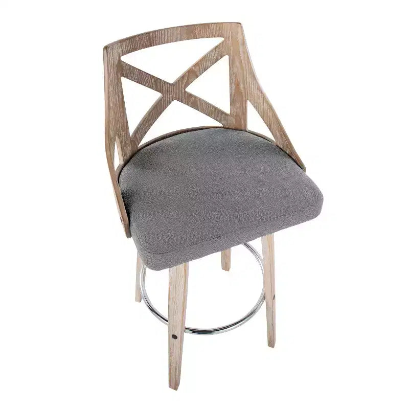LumiSource Set di 2 Sgabelli da Bar Charlotte Bianco Lavato/Grigio Chiaro: Sgabelli Girevoli Imbottiti ad Altezza Bancone
