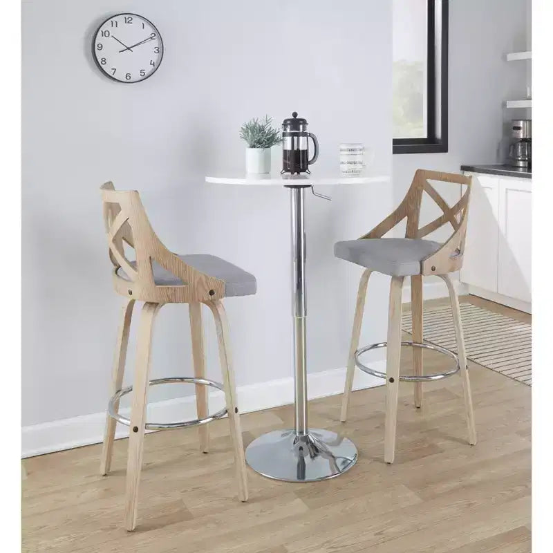 LumiSource Set di 2 Sgabelli da Bar Charlotte Bianco Lavato/Grigio Chiaro: Sgabelli Girevoli Imbottiti ad Altezza Bancone