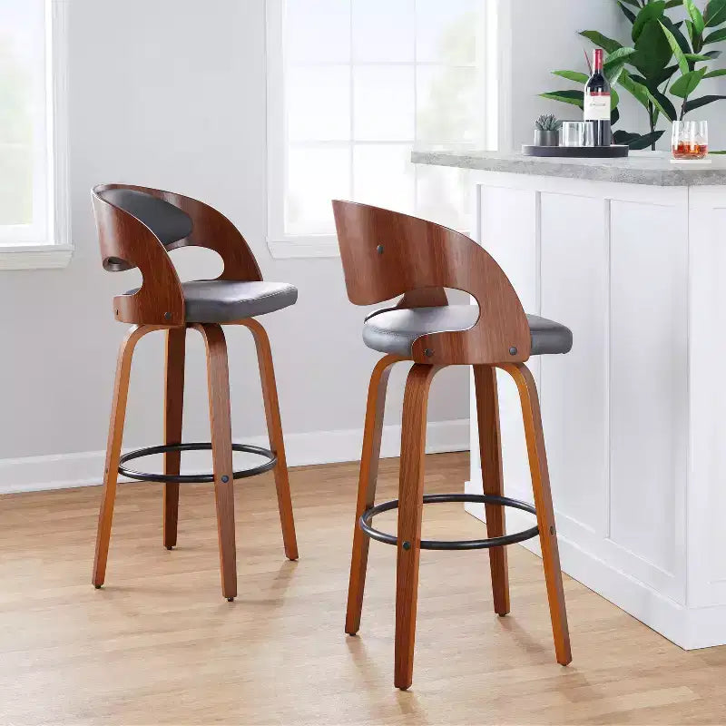 Set di 2 sgabelli da bar in ecopelle Pino noce/grigio/nero - LumiSource