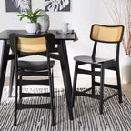 Set 2 Sgabelli da Bancone Baxton Studio Tafari in Legno e Rattan Marrone Scuro/Marrone Chiaro: Metà Secolo, Poggiapiedi Ergonomico