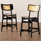 Set 2 Sgabelli da Bancone Baxton Studio Tafari in Legno e Rattan Marrone Scuro/Marrone Chiaro: Metà Secolo, Poggiapiedi Ergonomico