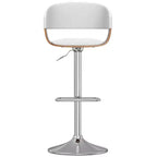 Sgabello da bar girevole regolabile Calinda Bianco: Moderno di metà secolo, Struttura in legno curvato, Rivestimento in lino - WyndenHall