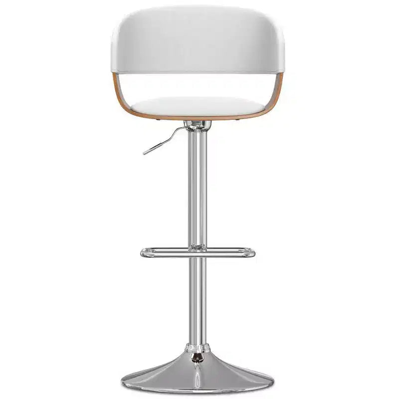 Sgabello da bar girevole regolabile Calinda Bianco: Moderno di metà secolo, Struttura in legno curvato, Rivestimento in lino - WyndenHall