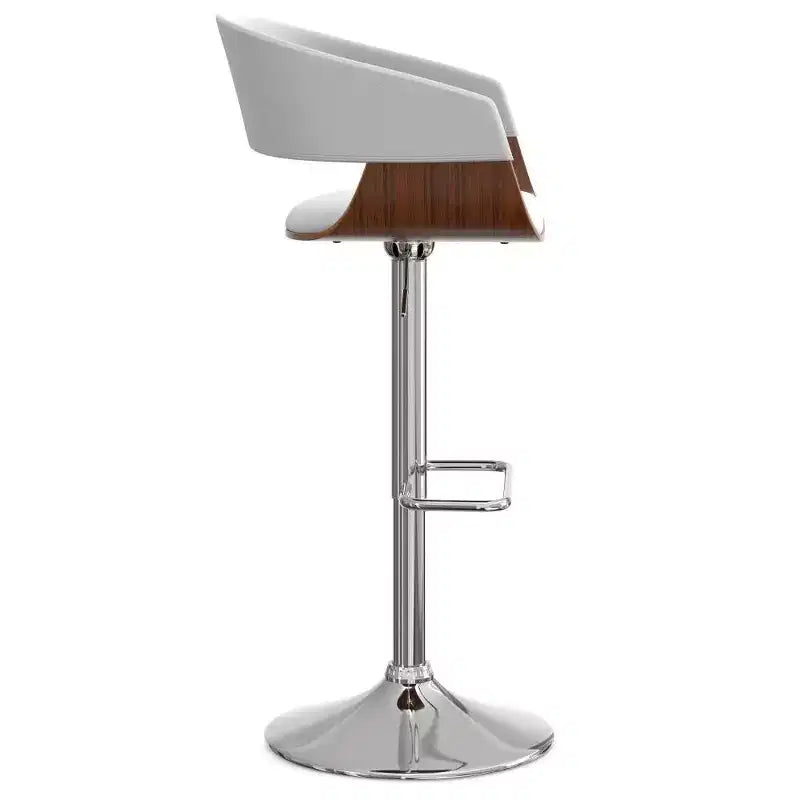Sgabello da bar girevole regolabile Calinda Bianco: Moderno di metà secolo, Struttura in legno curvato, Rivestimento in lino - WyndenHall