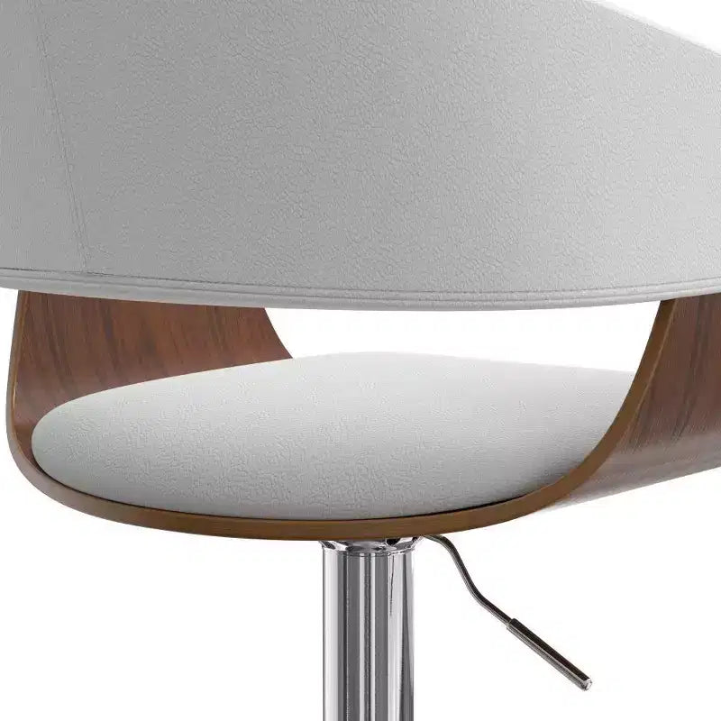 Sgabello da bar girevole regolabile Calinda Bianco: Moderno di metà secolo, Struttura in legno curvato, Rivestimento in lino - WyndenHall