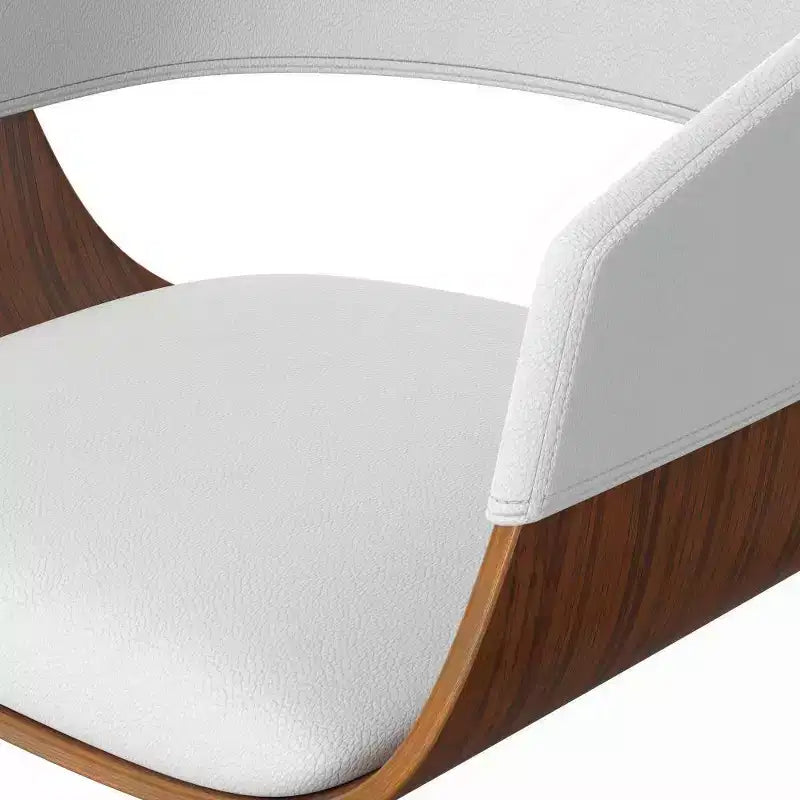Sgabello da bar girevole regolabile Calinda Bianco: Moderno di metà secolo, Struttura in legno curvato, Rivestimento in lino - WyndenHall