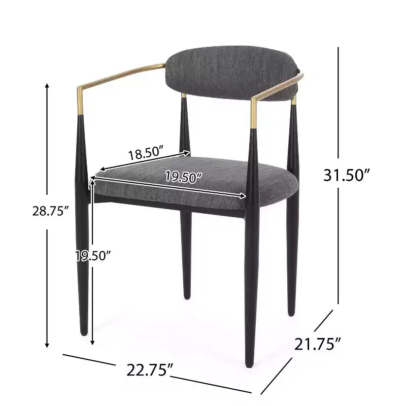 Christopher Knight Home Set di 2 sedie da pranzo Elmore in ferro imbottite Antracite/Nero/Oro