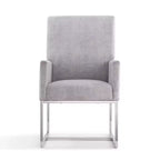 Fauteuil de salle à manger en velours Element gris : dossier haut, structure en acier inoxydable - Manhattan Comfort