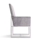 Fauteuil de salle à manger en velours Element gris : dossier haut, structure en acier inoxydable - Manhattan Comfort