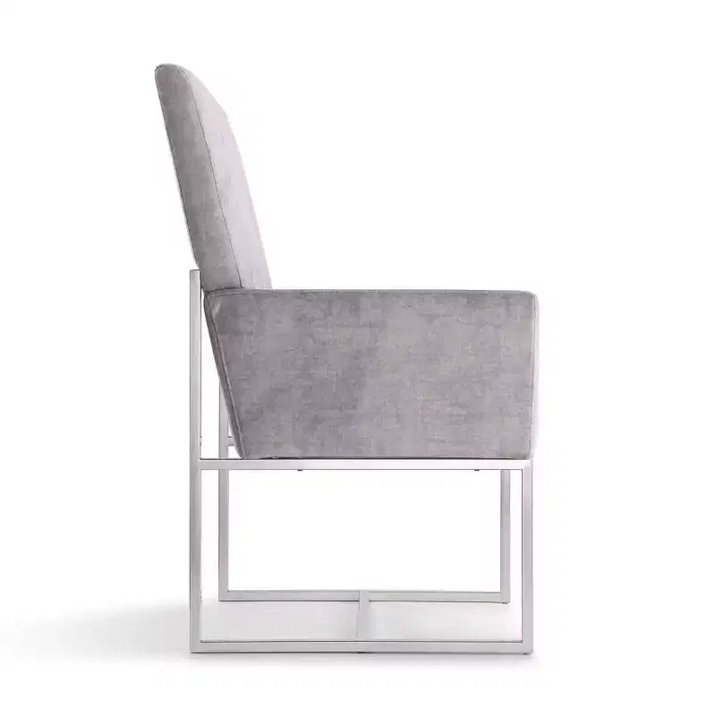 Fauteuil de salle à manger en velours Element gris : dossier haut, structure en acier inoxydable - Manhattan Comfort