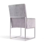 Fauteuil de salle à manger en velours Element gris : dossier haut, structure en acier inoxydable - Manhattan Comfort