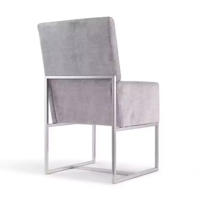 Fauteuil de salle à manger en velours Element gris : dossier haut, structure en acier inoxydable - Manhattan Comfort
