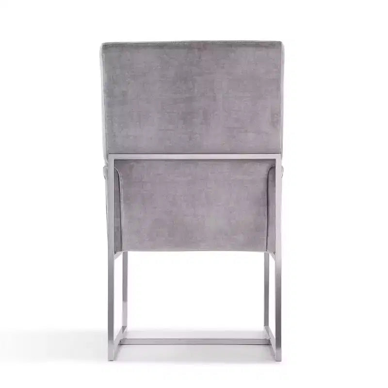 Fauteuil de salle à manger en velours Element gris : dossier haut, structure en acier inoxydable - Manhattan Comfort