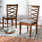 2pc LanierFabric Upholstered and Wood Dining Chair Set Gray/Walnut - Baxton Studio: Tapered Feet, Polyester Upholstery