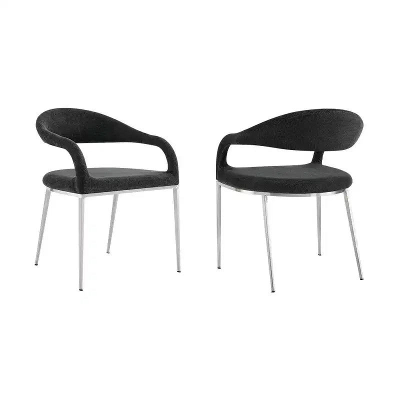 Set di 2 sedie da pranzo Armen Living Morgan rivestite in tessuto e acciaio inossidabile spazzolato, colore carbone