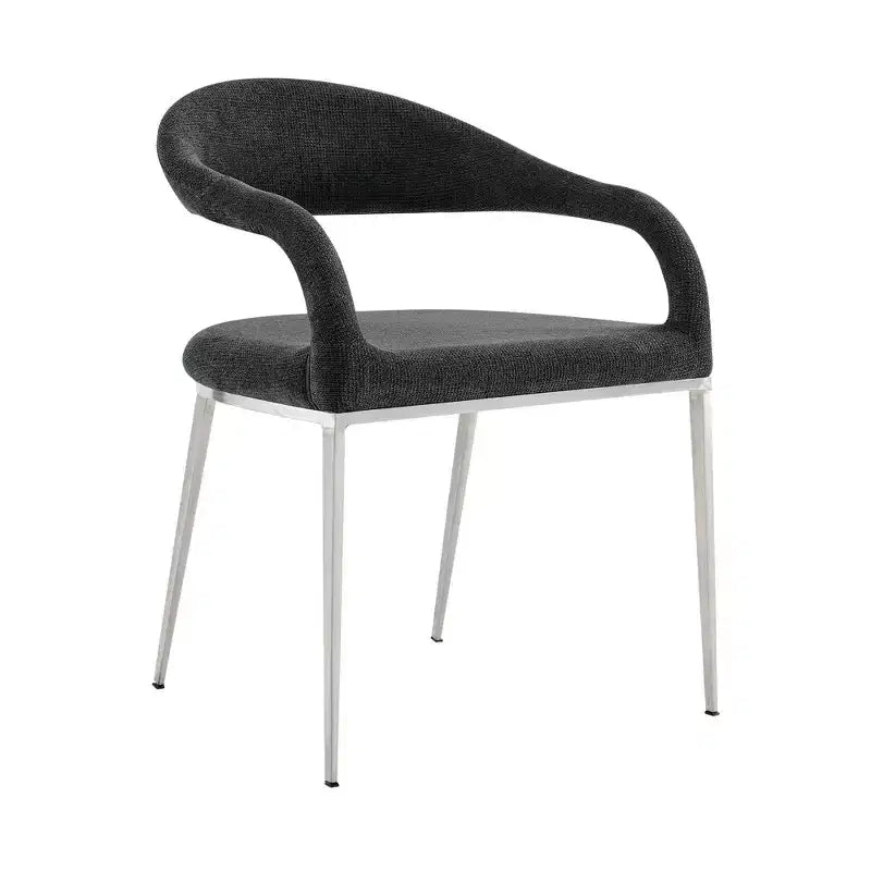 Set di 2 sedie da pranzo Armen Living Morgan rivestite in tessuto e acciaio inossidabile spazzolato, colore carbone