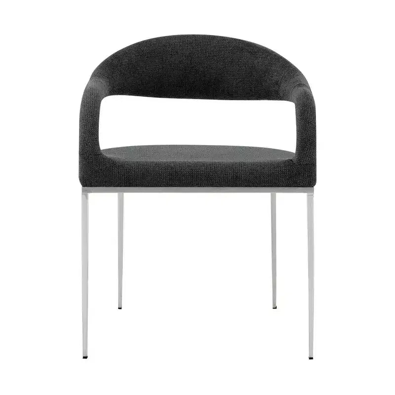 Set di 2 sedie da pranzo Armen Living Morgan rivestite in tessuto e acciaio inossidabile spazzolato, colore carbone