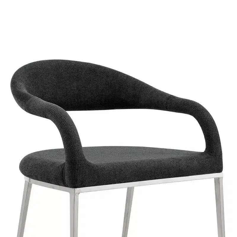 Set di 2 sedie da pranzo Armen Living Morgan rivestite in tessuto e acciaio inossidabile spazzolato, colore carbone