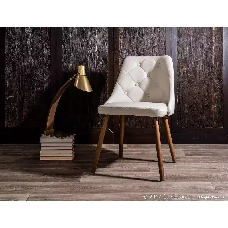 Sedia da pranzo moderna Giovanni Mid-Century Crema - Lumisource: Imbottita, Finitura noce, Similpelle