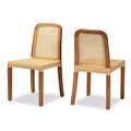 2pc CaspiaWood and Rattan Dining Chair Set Natural/Walnut - bali & pari: Solid Mango, Indonesian Craftsmanship