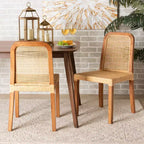 Set 2 sedie da pranzo Caspia in legno e rattan naturale/noce - bali & pari: Legno massello di mango, artigianato indonesiano