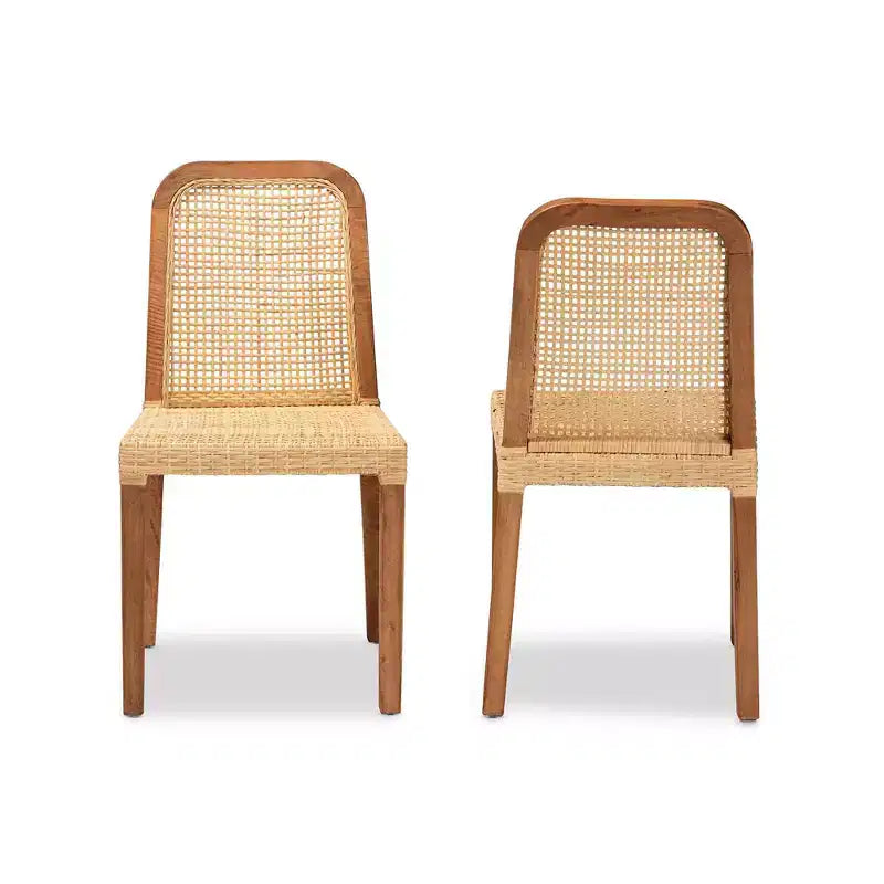 Set 2 sedie da pranzo Caspia in legno e rattan naturale/noce - bali & pari: Legno massello di mango, artigianato indonesiano
